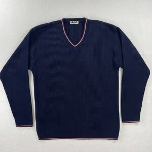 Vintage DJ&C Knit Sweater Men's XXL Navy V Neck Retro Classic Long Sleeve